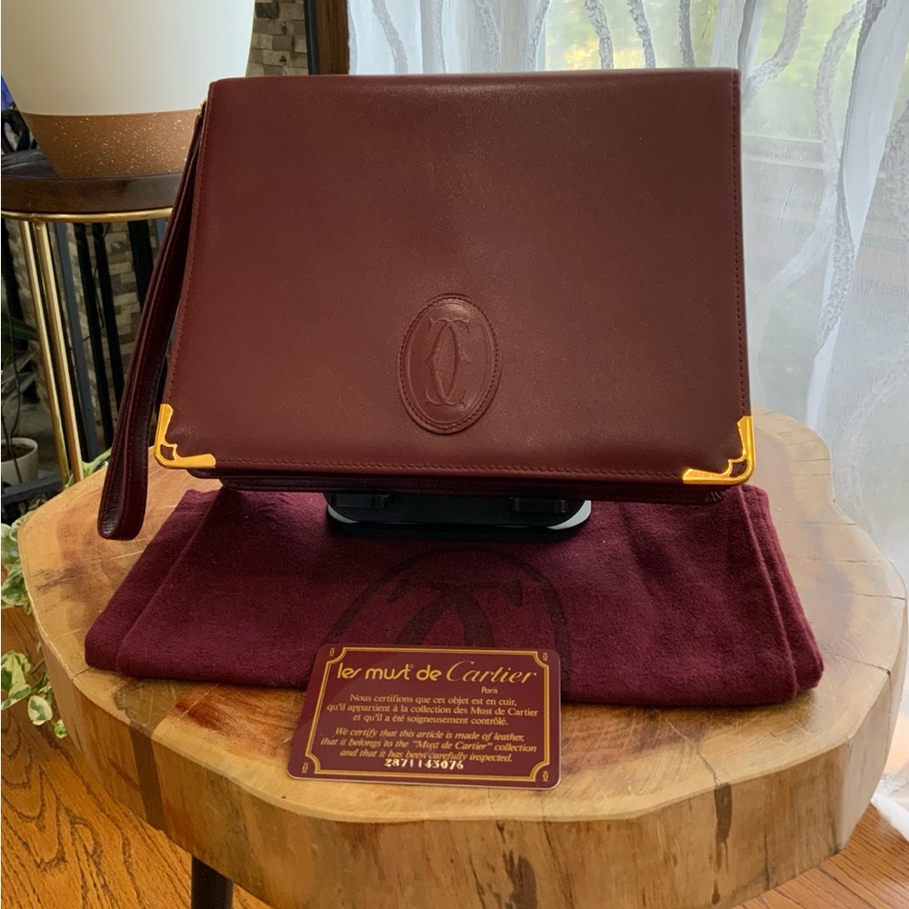 Vintage Cartier Burgundy Leather Convertible Clutch/Crossbody